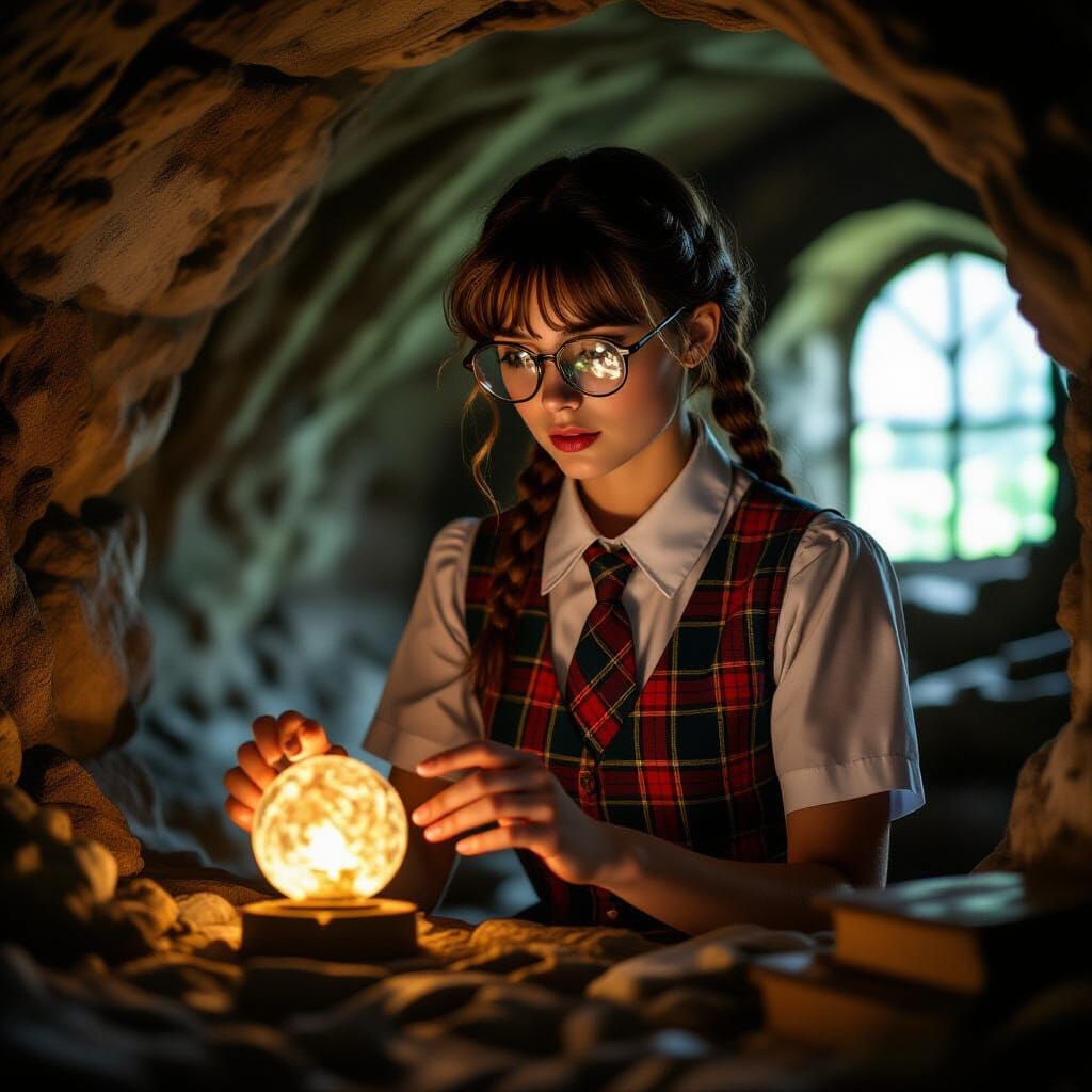 Student Discovering Ancient Artifact in Cinematic Style