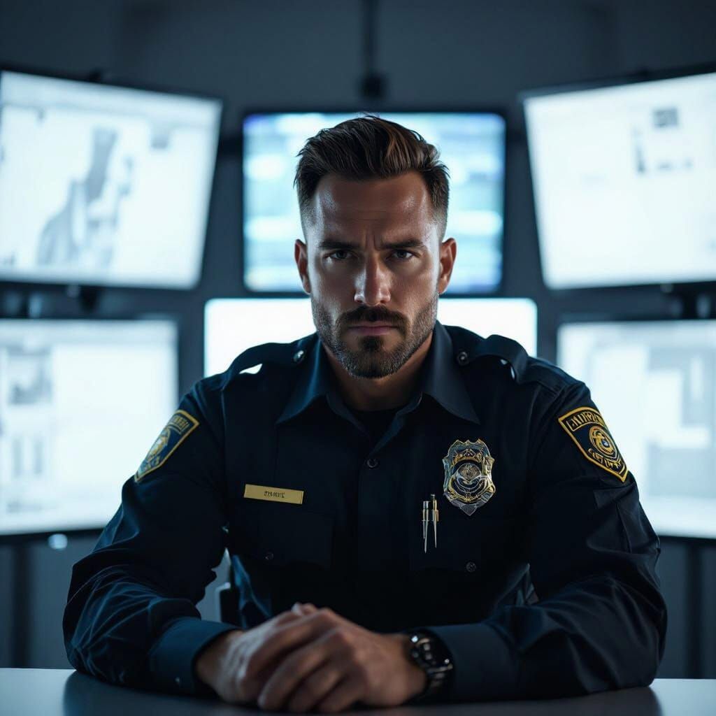 Security Guard's Mental Health: A Dark Realism Portrait