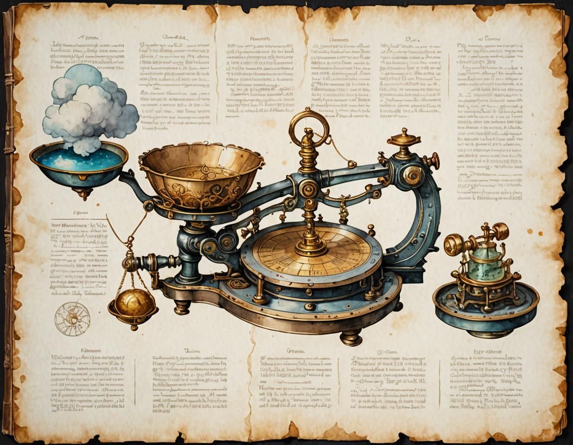 Steampunk Scales Illustration with Watercolor and Gears