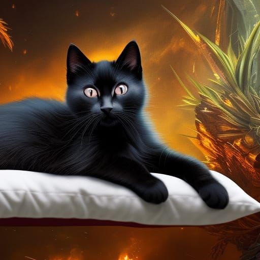 Black Kitten Sleeping: Detailed Matte Painting