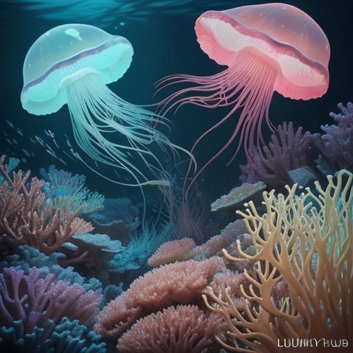 Bioluminescent Jellyfish Art Painting Undersea