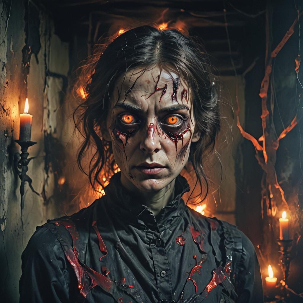 Haunting Figure with Glowing Eyes: Surreal Portrait