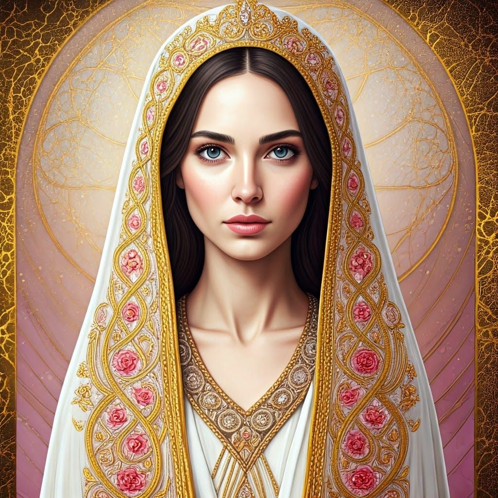 Ethereal Princess in Lavish Robe with Stained Glass Effect