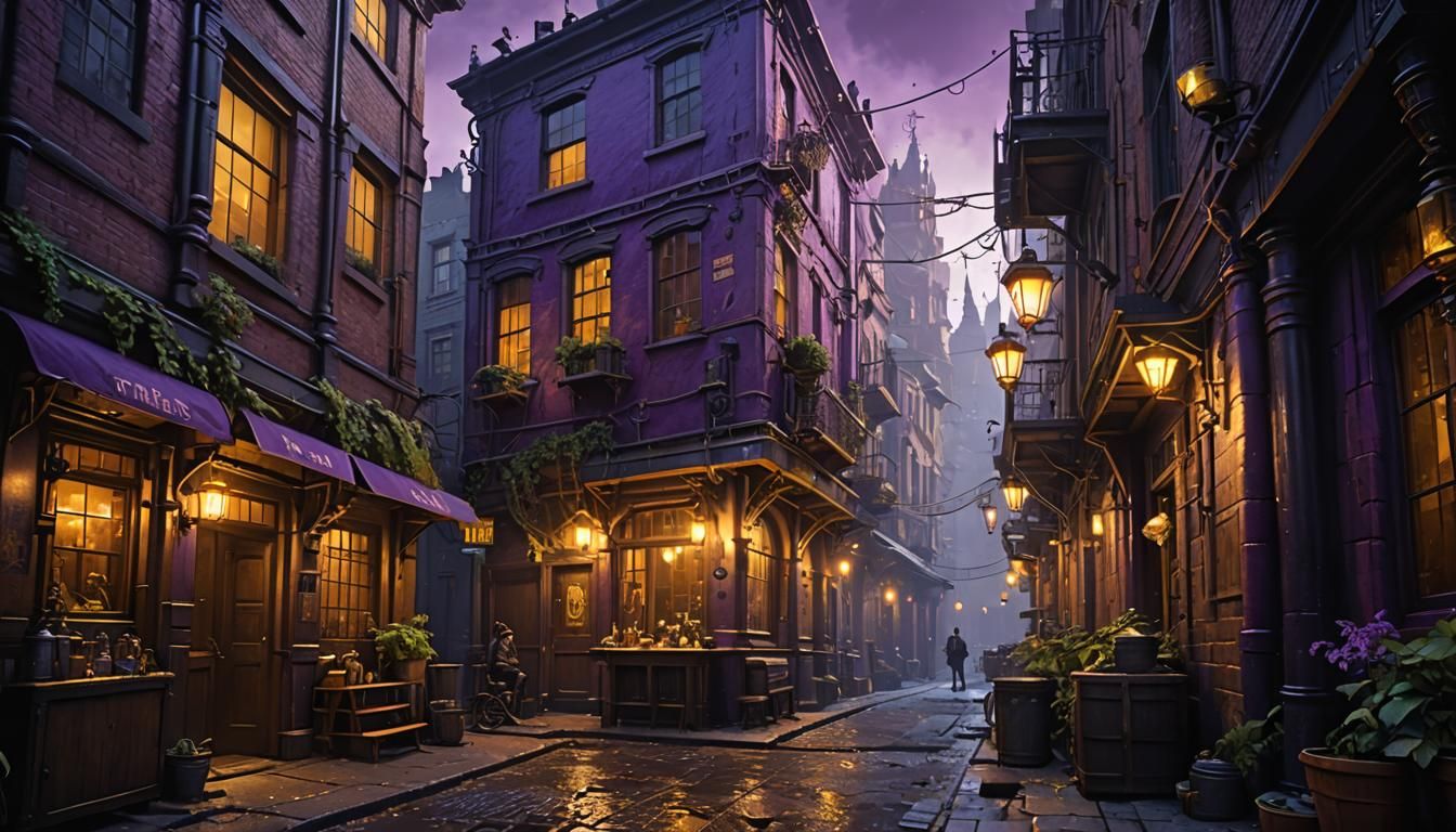 Steampunk Alley Heist in Dark Fantasy Style