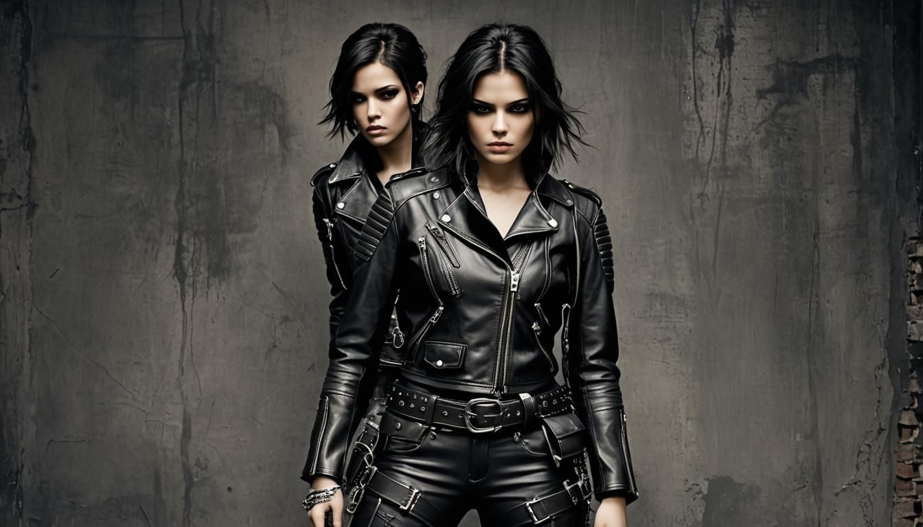 Biker Chick in Leather and Belts, Turkish Noir