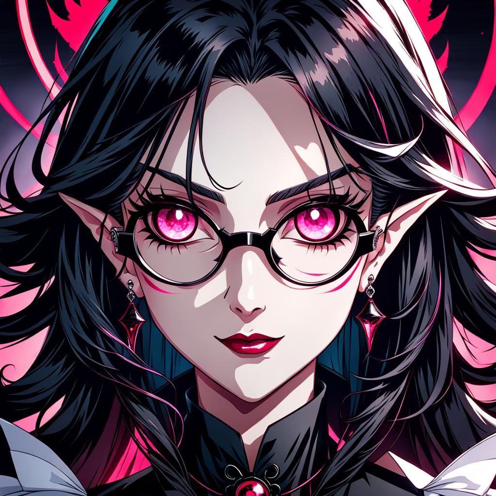 Anime Vampire with Pink Eyes and Gothic Style