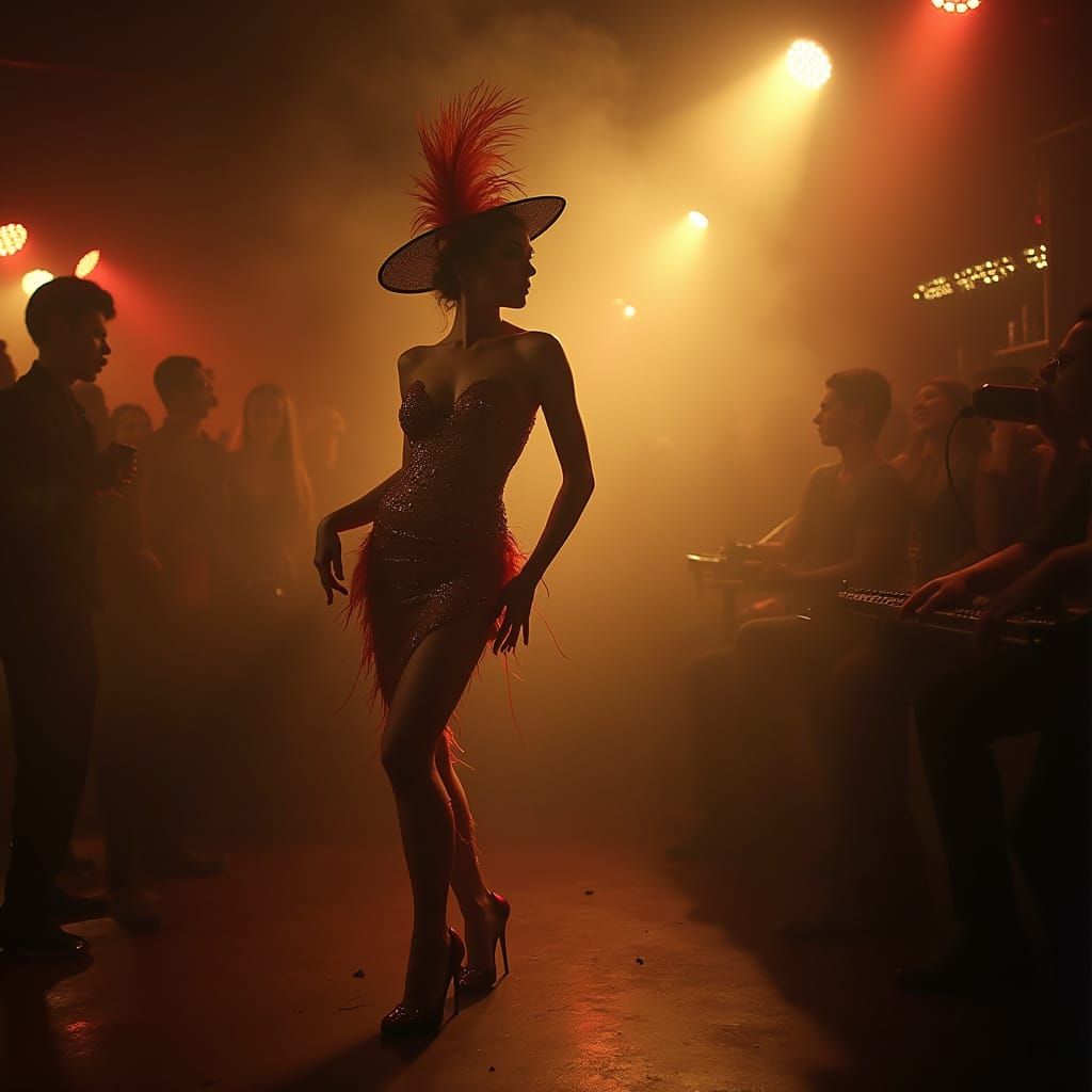 Vintage Cabaret Dancer in Smoky Club, Art Nouveau Style