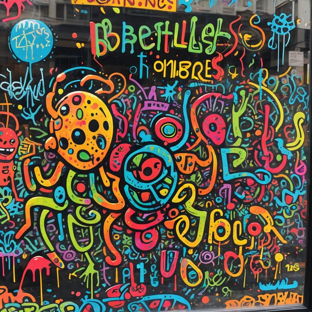 Colorful Beetles Record Cover in Haring-Inspired Street Art