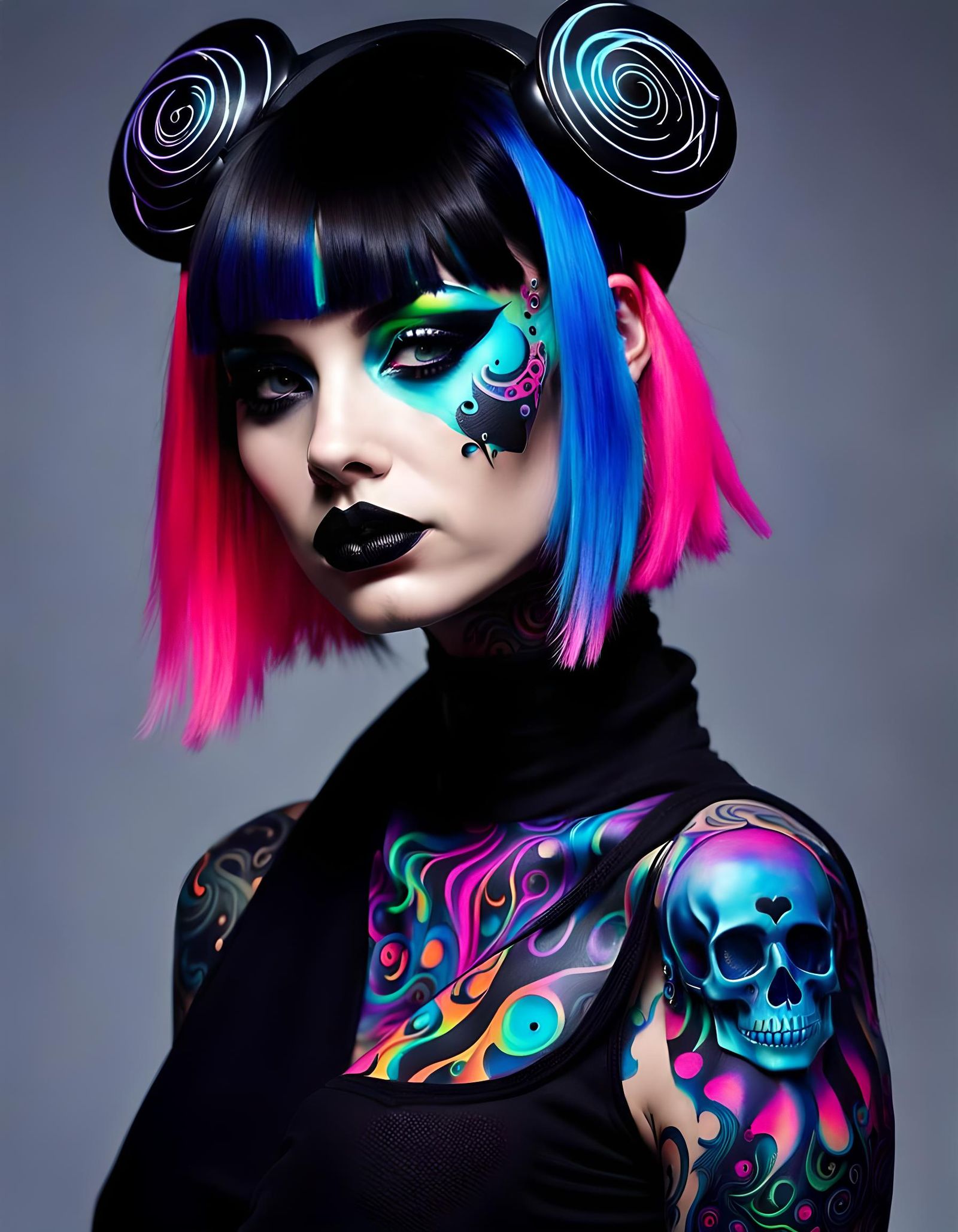 Macabre Raver Girl with Neon and Dark Aesthetics
