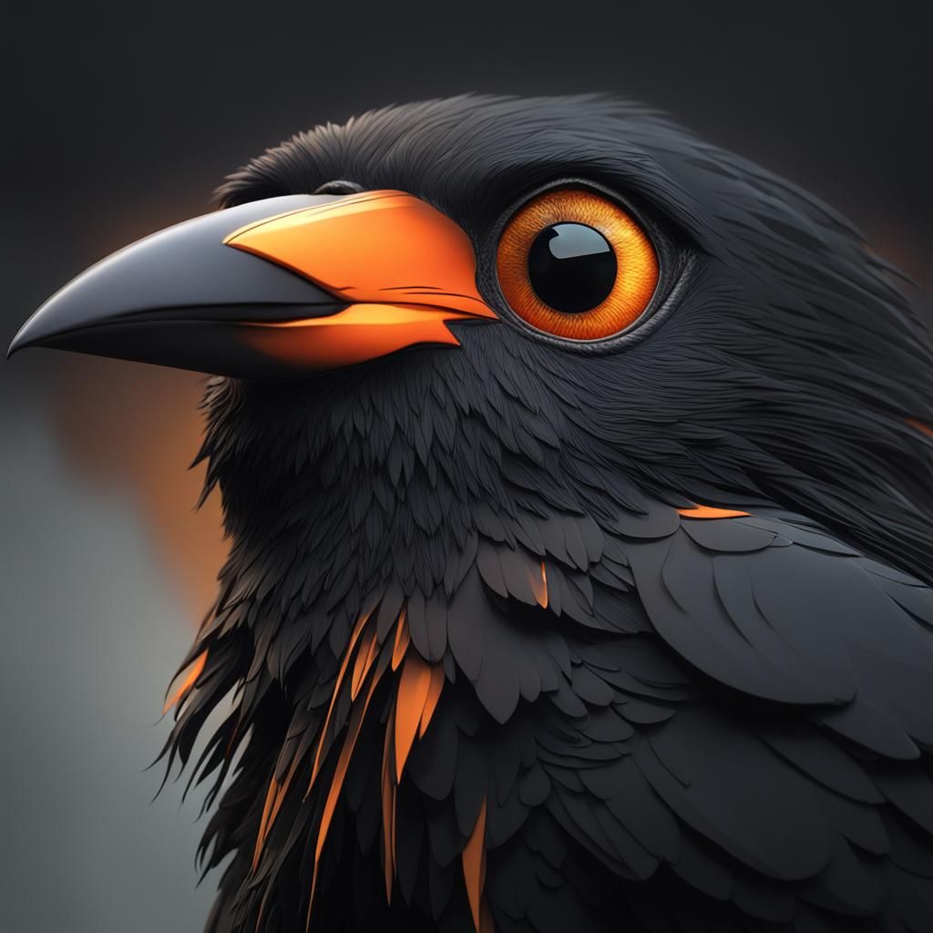 Black Bird with Orange Beak in Pixar Style