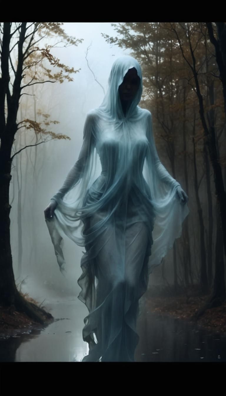 Ethereal Woman in Misty Forest: Dark Fantasy Portrait