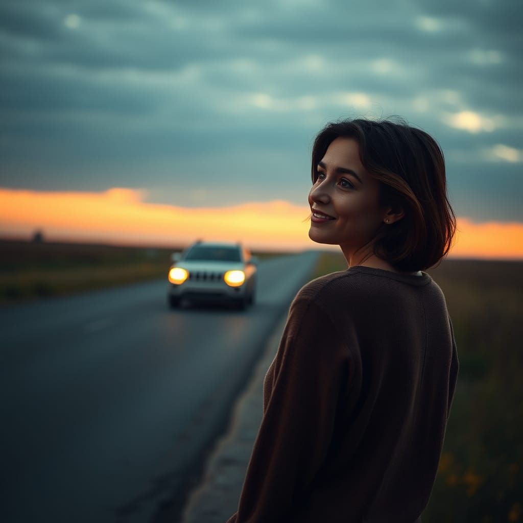 Person Gazes Back With Gratitude by Golden Hour Road