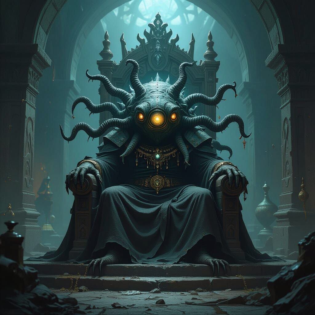 Xanathar the Beholder on Throne in Dark Chamber