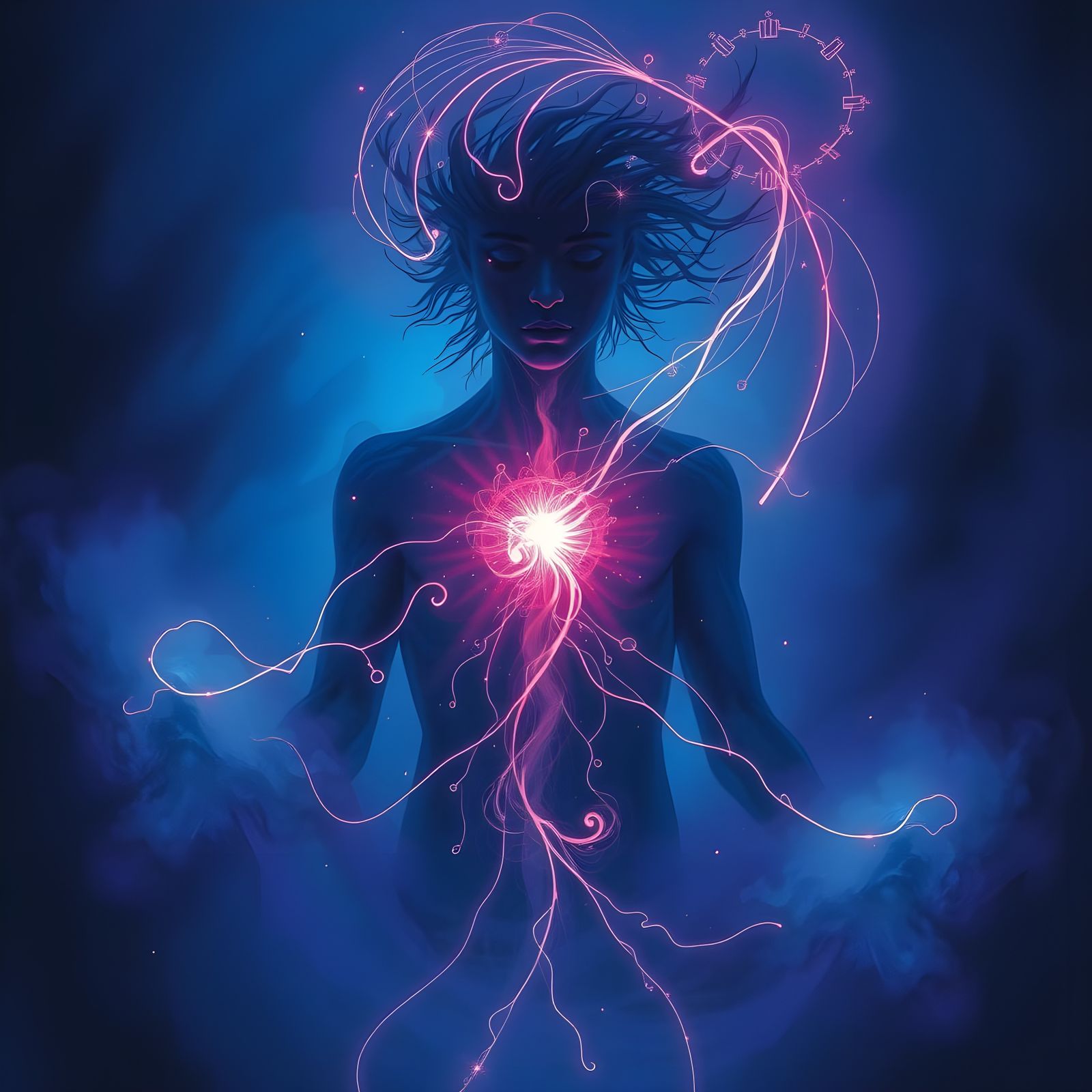 Ethereal Being Radiates Pulsing Glow Amidst Celestial Vortex