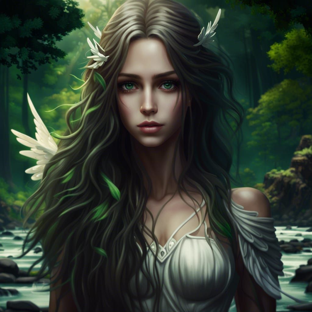 Anime Angel in Dark Forest, Digital Art