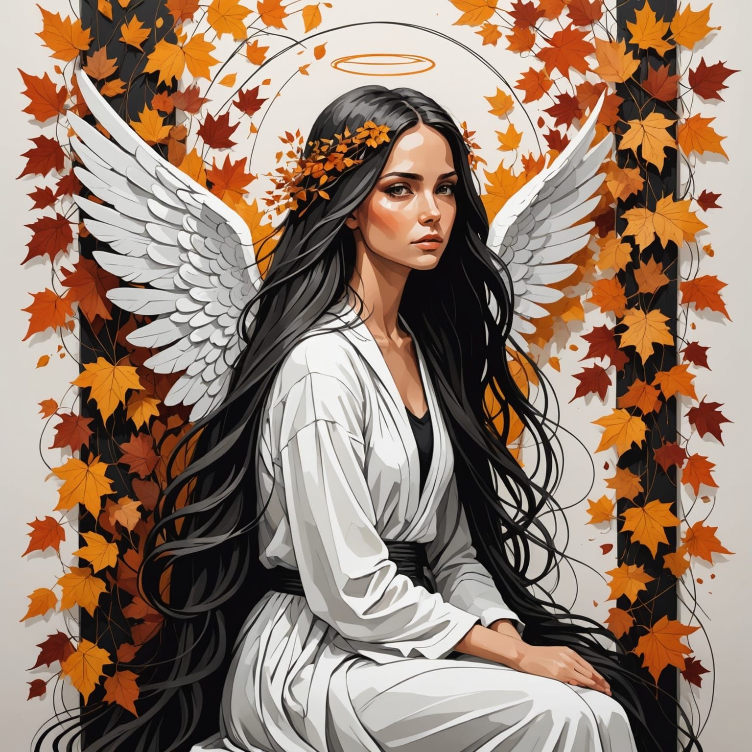 Angelic Woman with Floral Shawl, String Art Hair