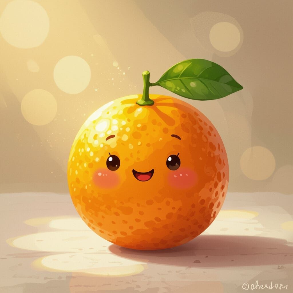 Vibrant Orange with Cute Face in Storybook Style