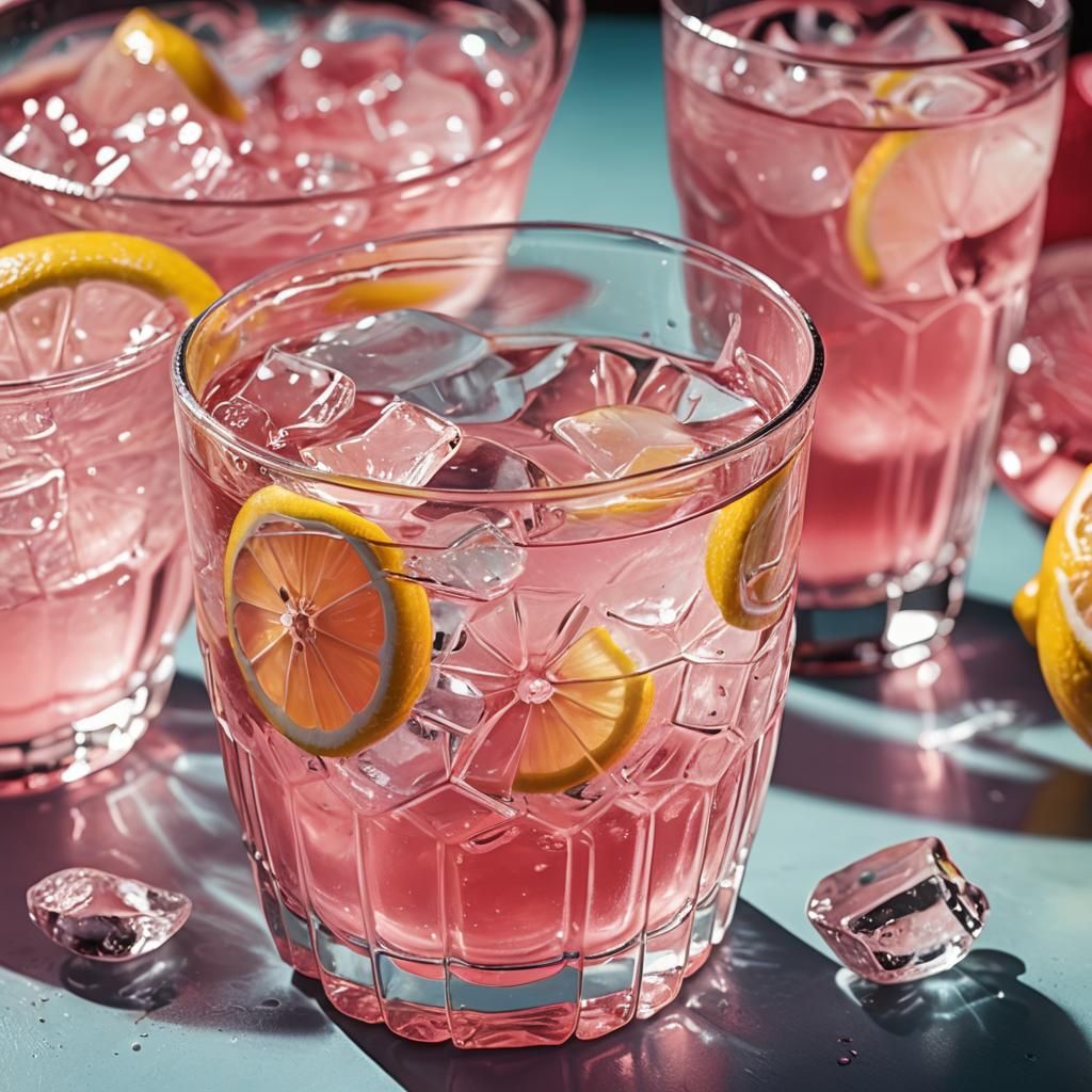 Vibrant Pop Art Pink Lemonade with Lemons and Ice