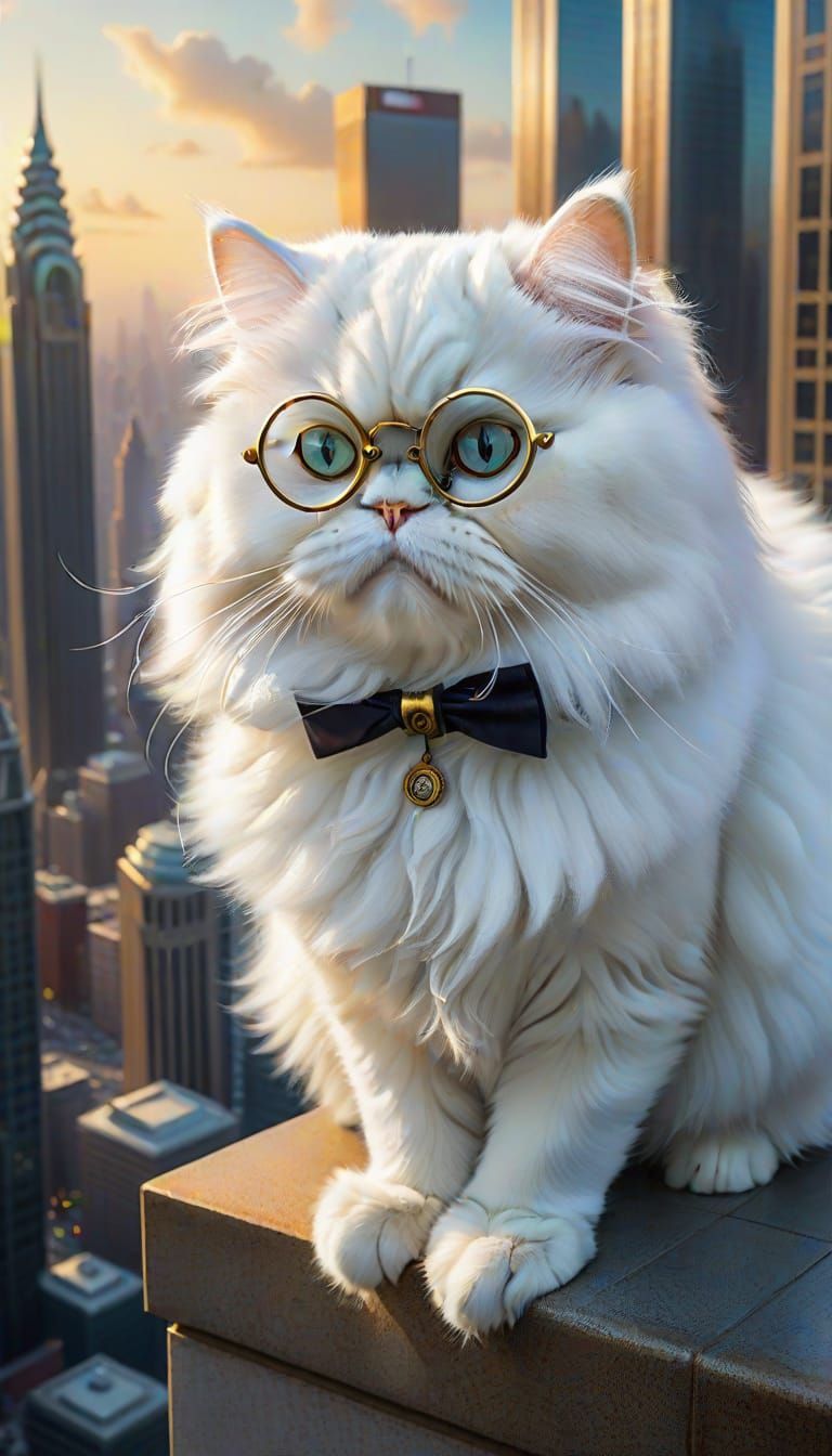 Cat's Eye View: Persian Cat on Skyscraper Ledge