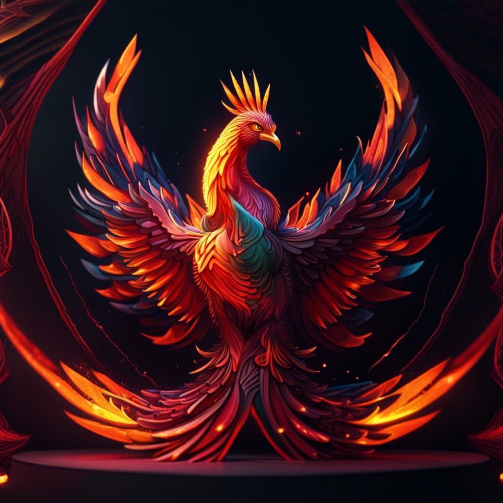 Geometric Phoenix Resurrection: 3D Digital Art