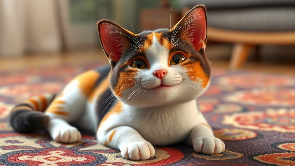 Charming CGI Cat Girl on Storybook Rug