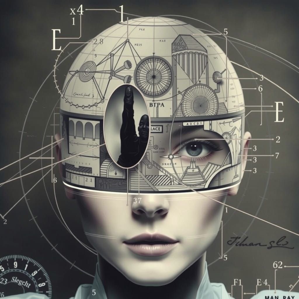 Intricate Human Face Blueprint in Dark Chiaroscuro