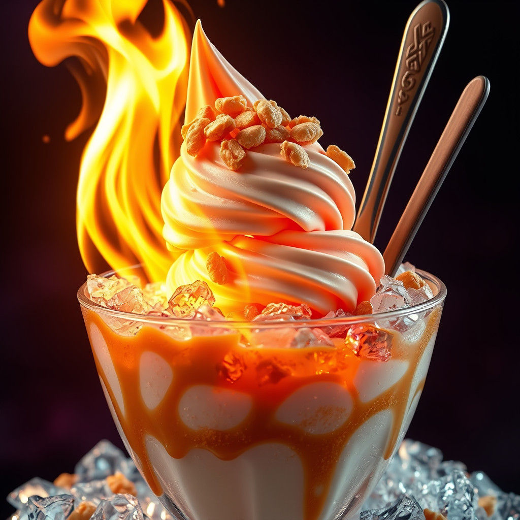 Fiery Ice Cream Sundae with Gems and Caramel