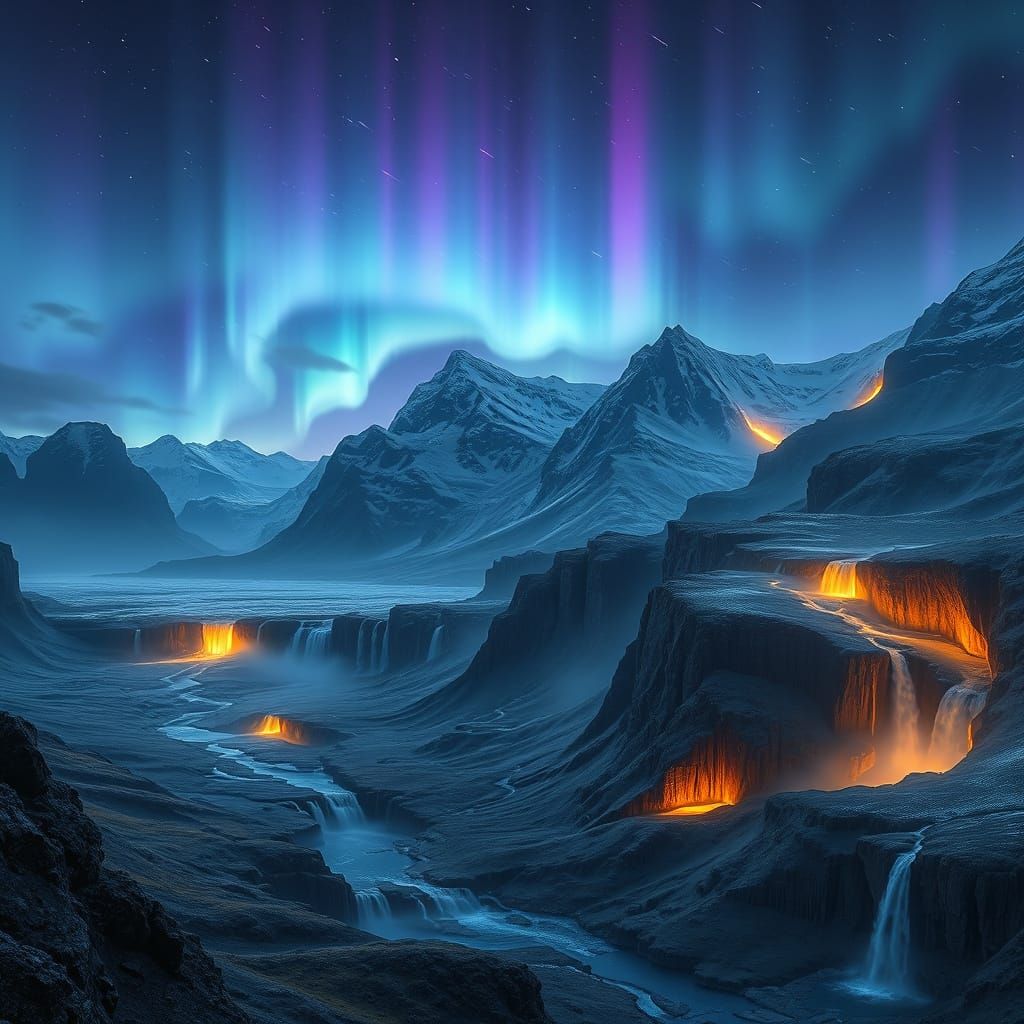 Mystical Aurora Over Iceland Landscape