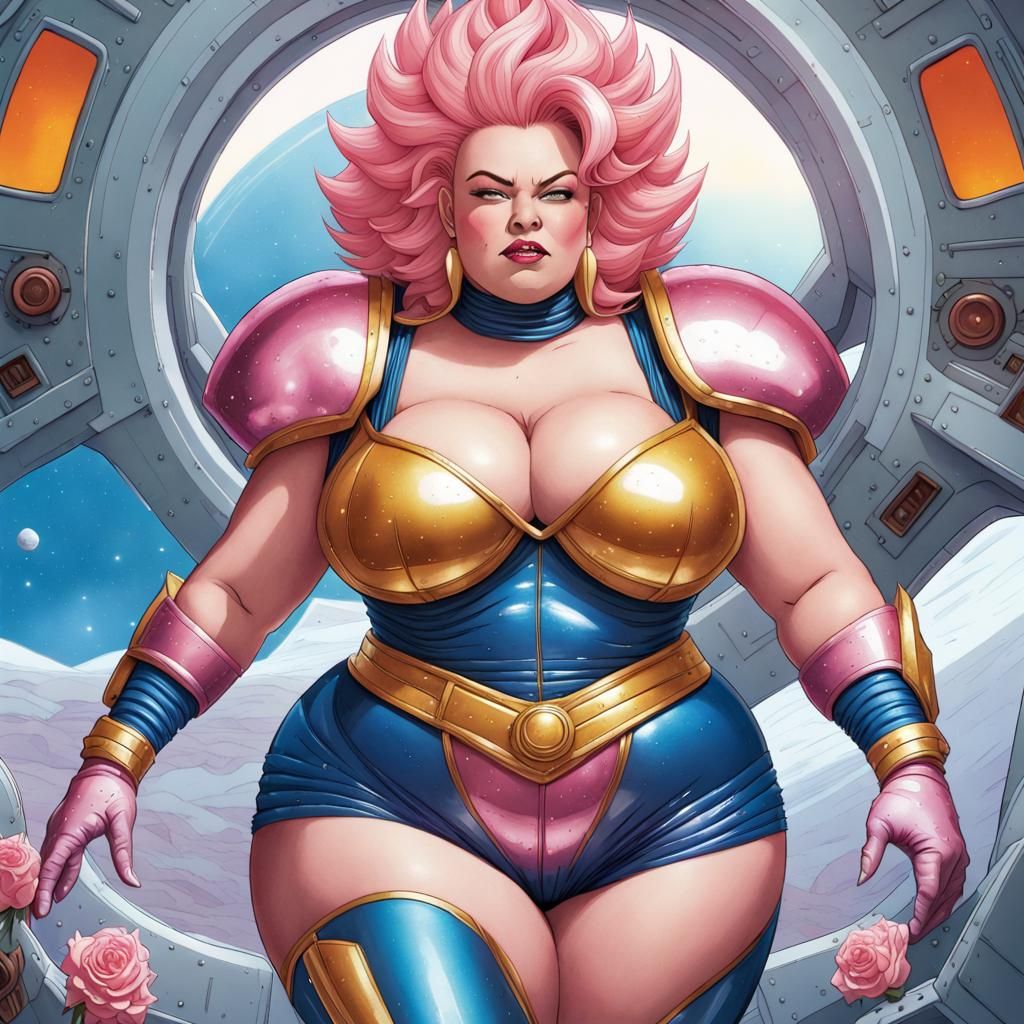 Curvy Super Saiyan Woman in Desert Landscape