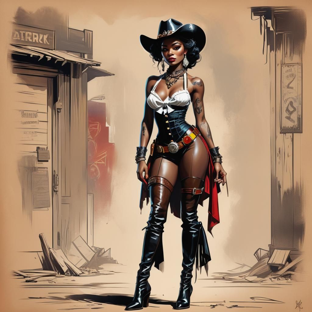 Confident Wild West Pinup in Vibrant Colors