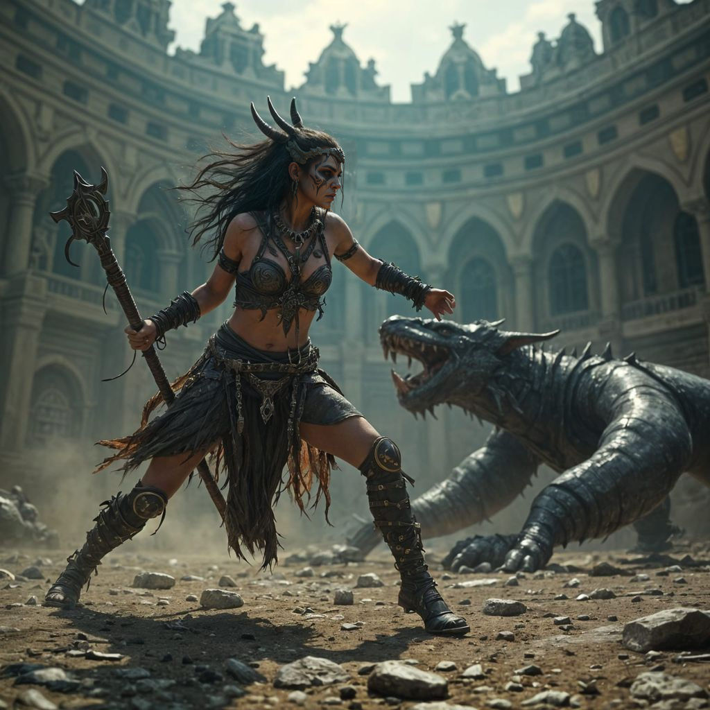 Orc Gladiator Battles Hydra in Dark Fantasy Splash Art