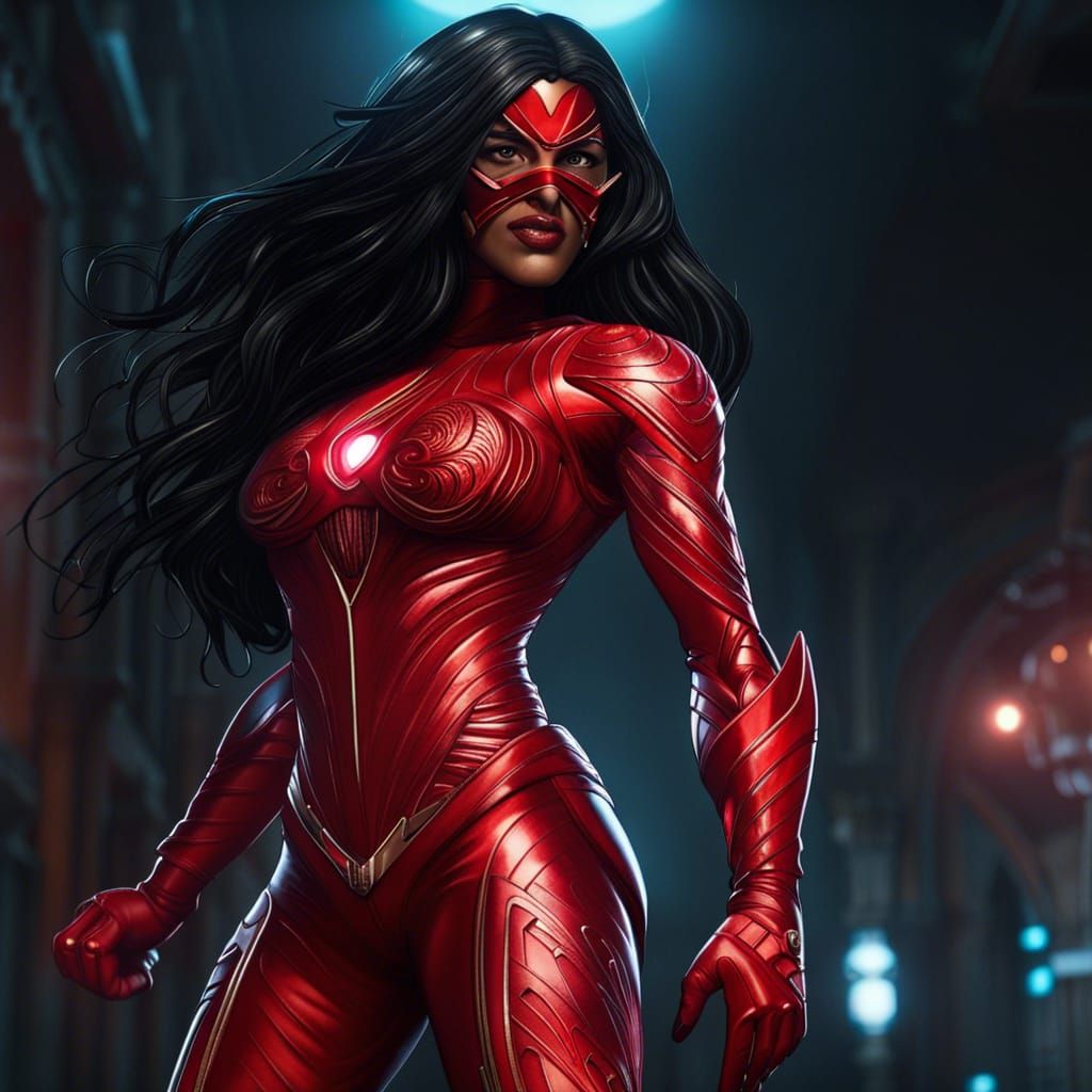 Indian Superhero in Red Nanotech Suit