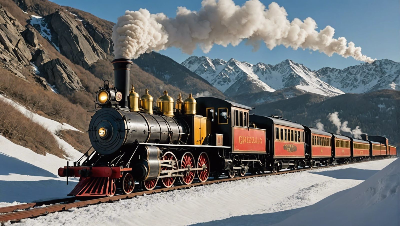1880s Train in Rocky Mountains, Detailed Matte Painting