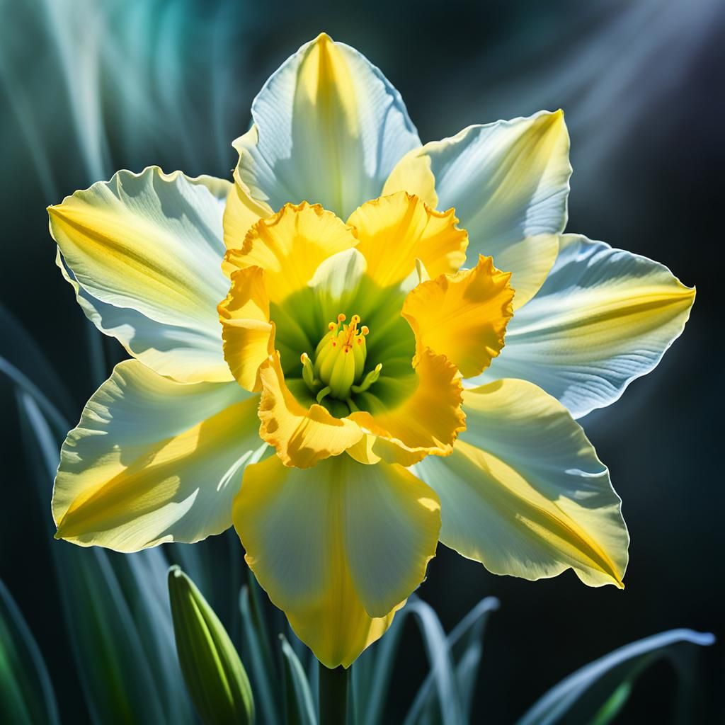 Glowing Biopunk Daffodil in High-Tech Laboratory