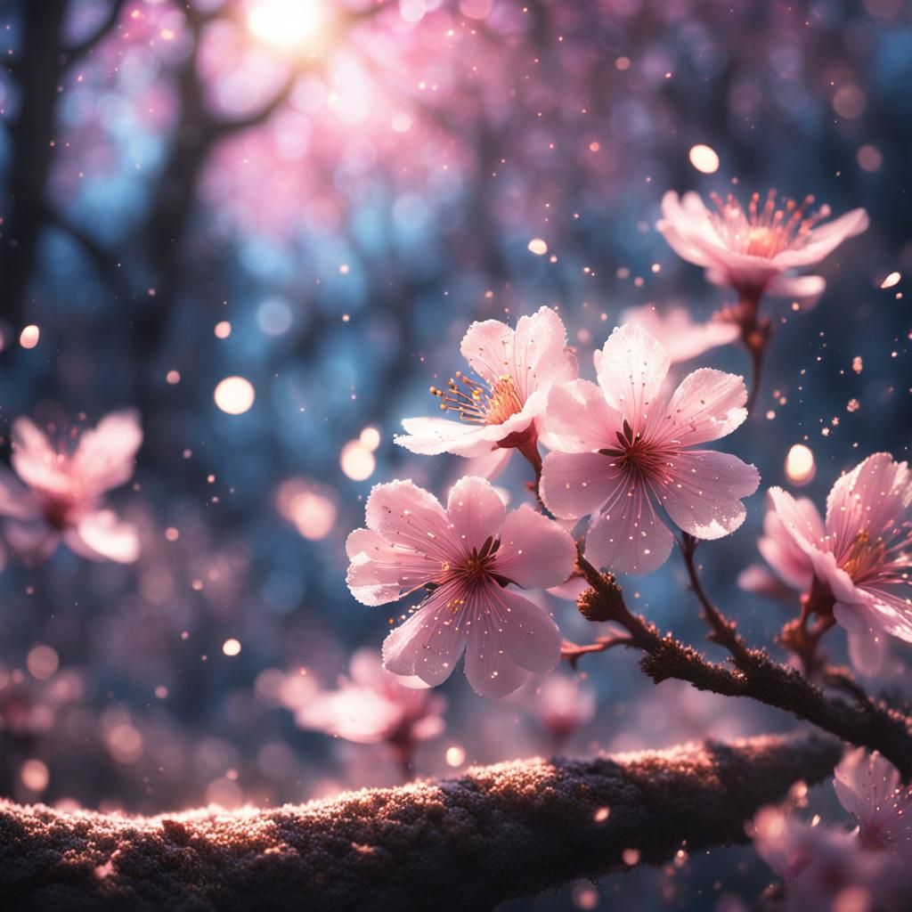 Sakura Flower Close-up with Forest Backdrop