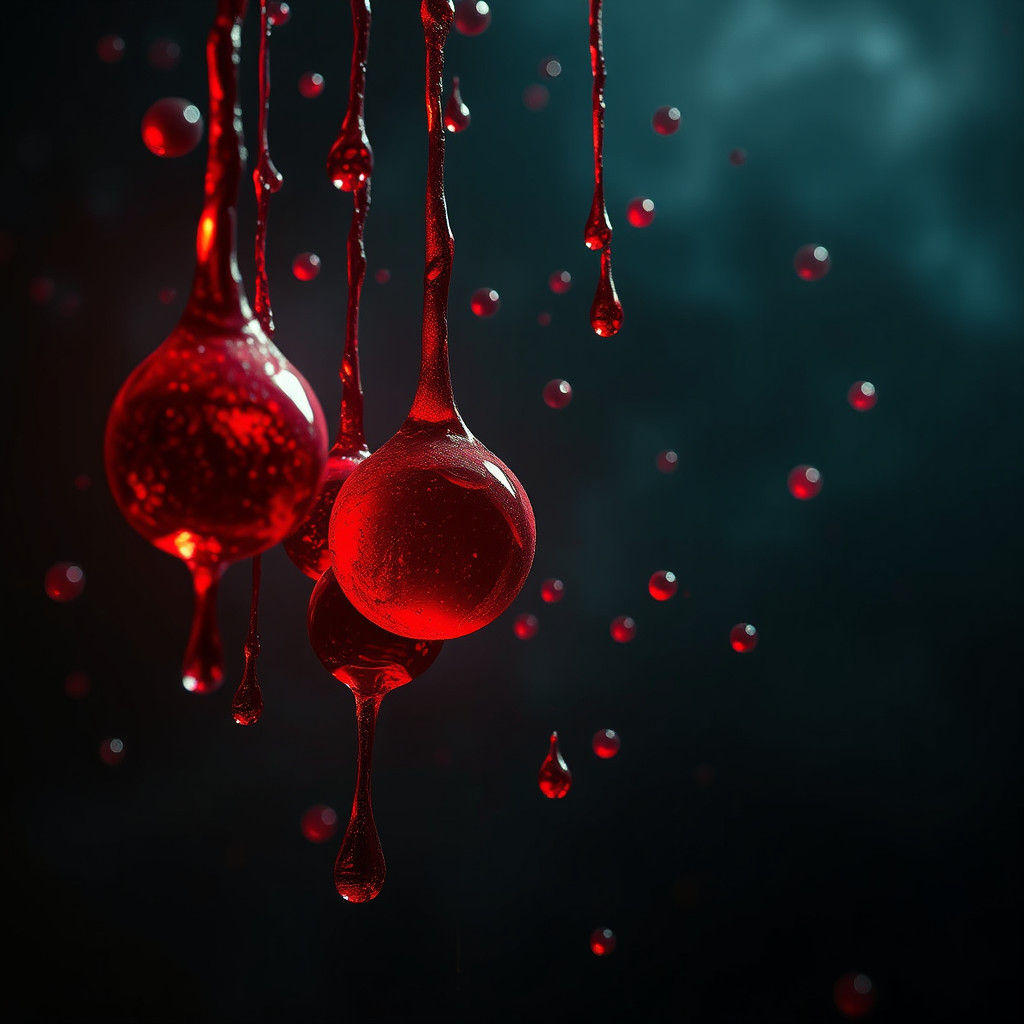 Crimson Blood Droplets in Atmospheric Digital Art