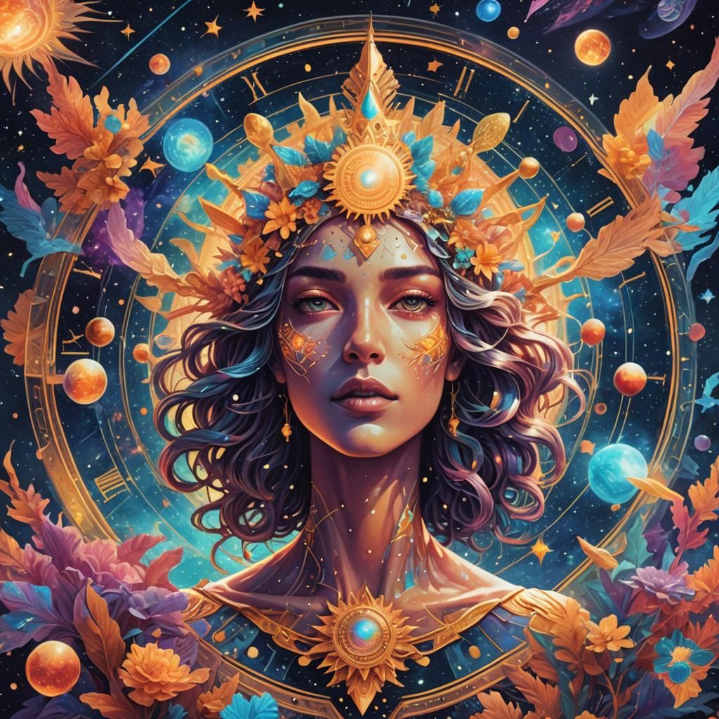 Holographic Cosmic August Illustration in Pablo Amaringo Sty...