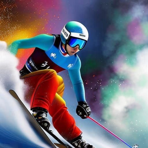 Colorful Alpine Skier in Fractal Airbrush Style