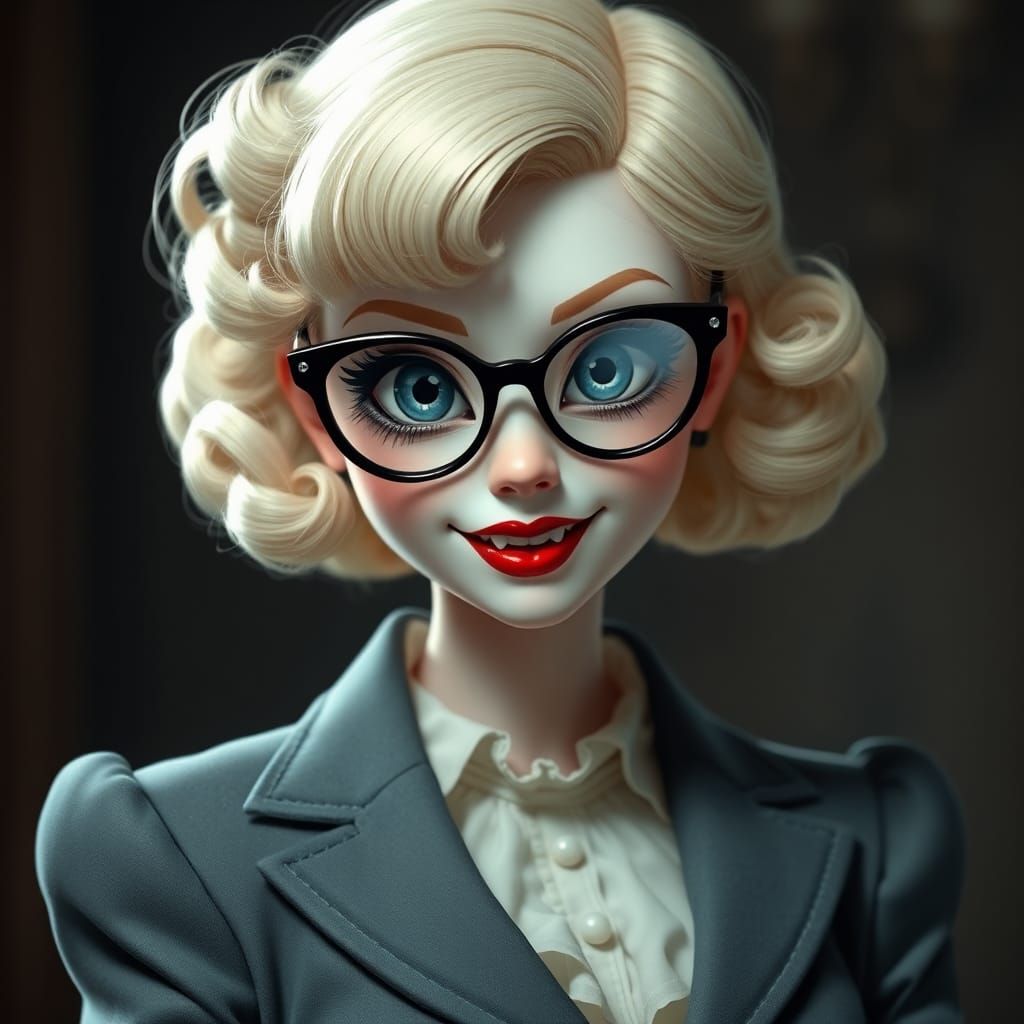 Sweet Vampire in 1950s Style with Cateye Glasses