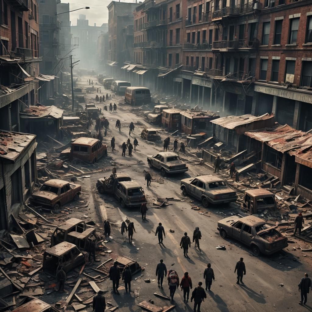 Zombie Apocalypse Cityscape in Hyper-Realistic Style