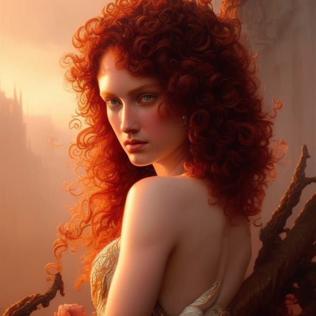 Red-Headed Goddess Portrait in Hyperrealistic Style