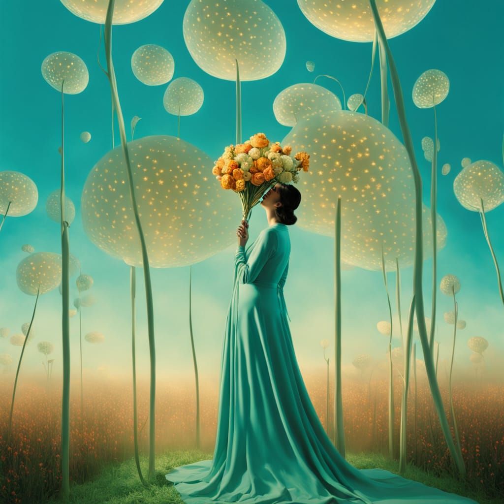 Ethereal Woman in Dreamlike Landscape