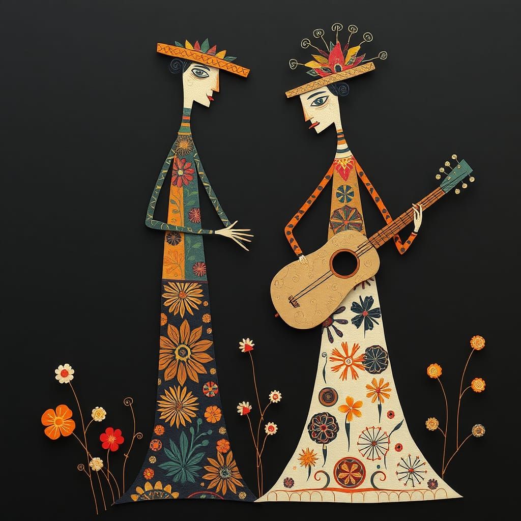 Whimsical Abstract Musicians in Collage Style