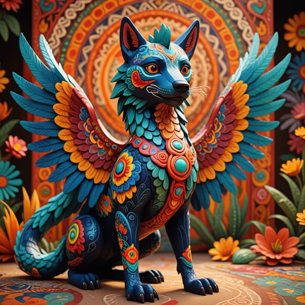 Wolf Phoenix Hybrid in Alebrijes Style