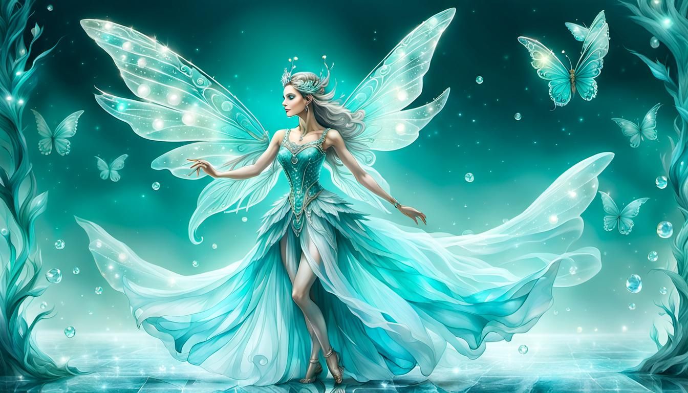 Dazzling Fairy Girl in Ethereal Ice and Water Splendor