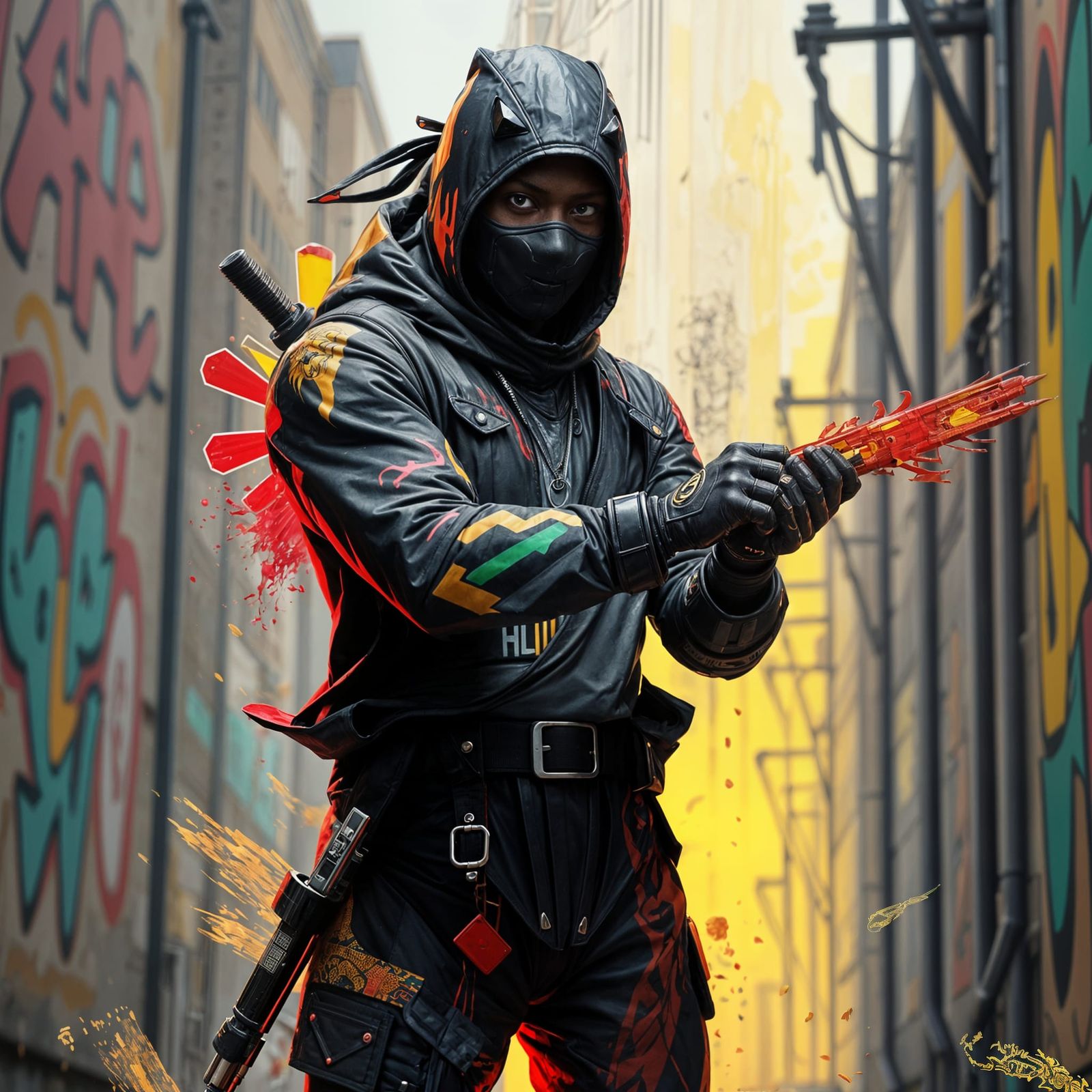 Cyber Ninja in Vibrant Urban Landscape