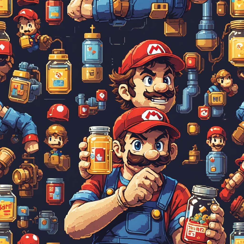 8-Bit Pixel Art Plumber with Jar