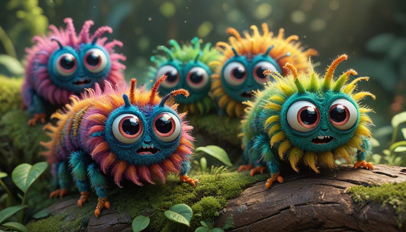 Excited Colorful Fuzzy Caterpillars with Soulful Eyes