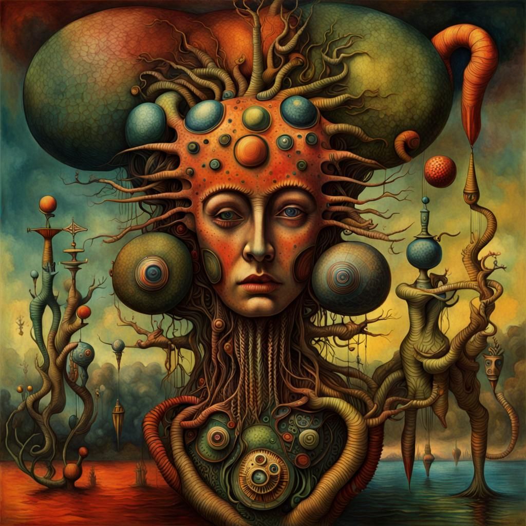 Dreamlike Organicpunk Fantasy Art in Watercolor