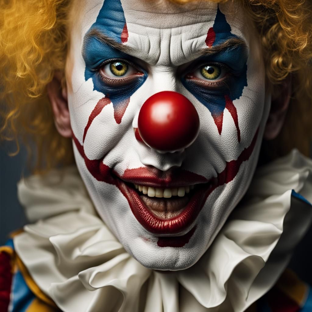 Intense Close-Up Portrait of a Scary Clown